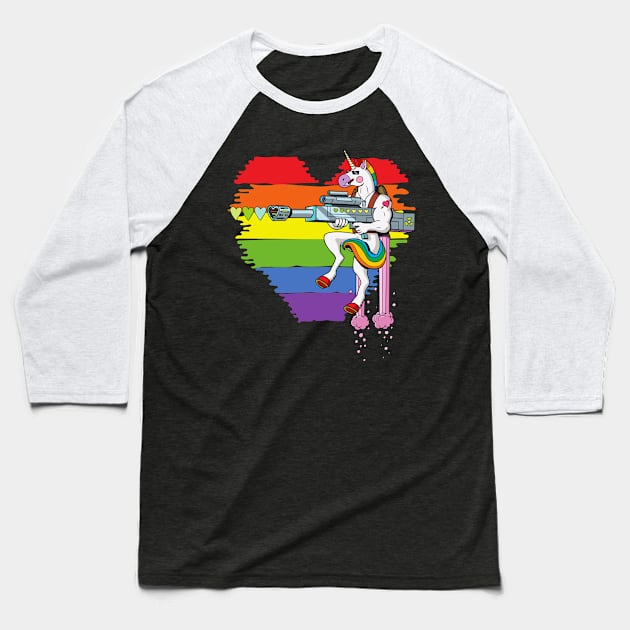 Gay Pride Rainbow Flag Unicorn Shirt Baseball T-Shirt by PowderShot